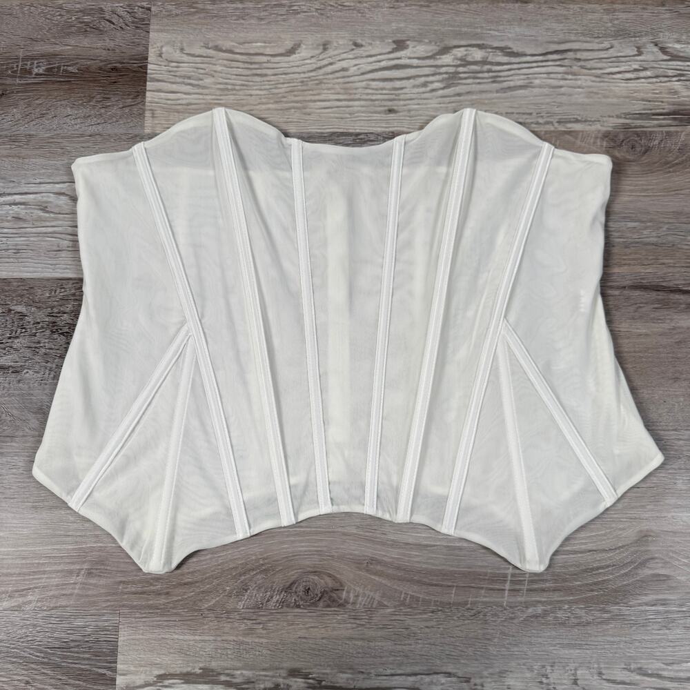 White Sheer Mesh Corset Top Boned Bustier Bridal Coquette Plus 3XL Zip Back